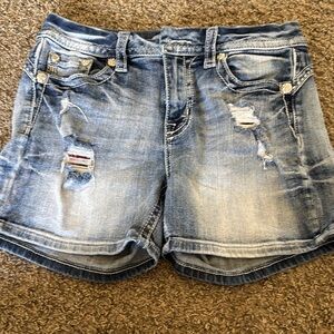 Miss Me Faded Blue Distressed Denim Shorts